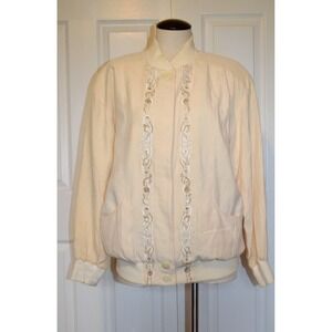 Vintage Stephanie Ivory Silk Jacket Full Zip & Button Womens Small